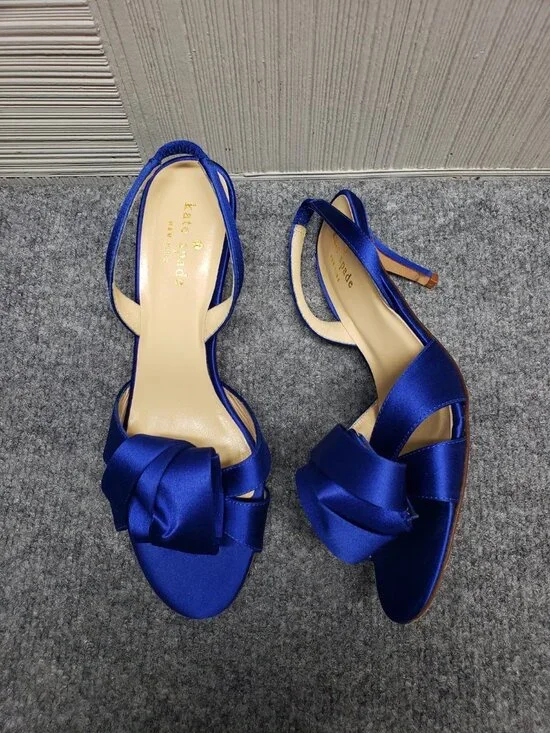 Kate Spade New York Women Heel Shoes Blue Satin Slingback Peep Toe Formal - Picture 4 of 16